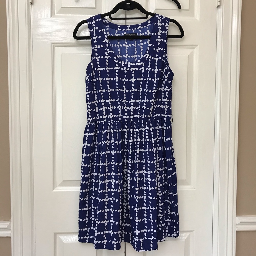 Royal Blue and White Print A-line Dress